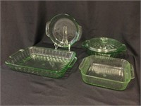 4 Pieces of Green Glass Cookware