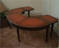 Half circle lamp/coffee table with leather top