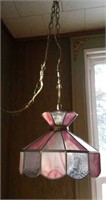 Hanging swag lamp, leaded glass shade