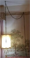 Hanging swag lamp, prisms & shade