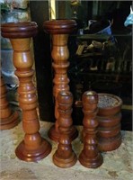 Would hand turned candlesticks 5 in lot, 2 sets