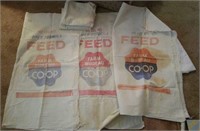Feed sacks (6) 3 Farm Bureau Co-op