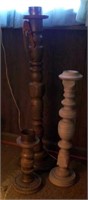 Wood hand turned candlesticks  3 in lot