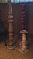 Wood hand turned candlesticks,  3 in lot