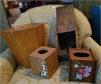 Wood tissues boxes, waste can and lidded box