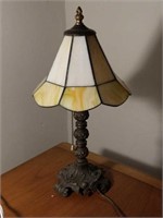 Brass base leaded shade table lamp