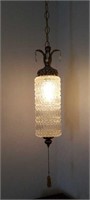 Hanging swag lamp, glass cylinder with prisms