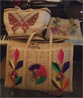Woven straw hand bags, Mexico, Faded Glory