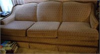 Couch,3 seat, wood trim, dusty plum color