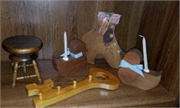 Wood decor items, key holder, stool, wood shoe