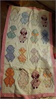 Vintage baby crib quilt, shows wear, 66" x 36"