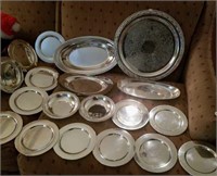 Silver plate and chrome trays and bread plates