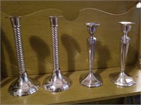 Candle sticks, silver plate and quadruple plate,