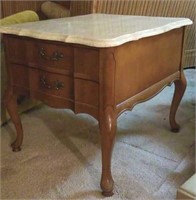 Marble top end table, two drawers