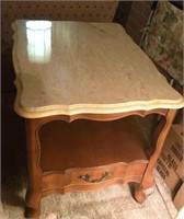 Marble top end table,  shelf and one drawer,