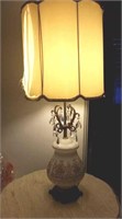 Table lamp, white and gold glass base, glass