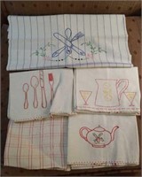 5 vintage kitchen towels with needle work