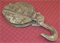 Large Antique All Steel Pulley With Cast Hook