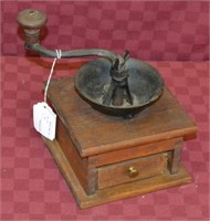 Antique Wood Base Cast Iron Top Coffee Grinder