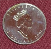 2001 Canadian Silver $5 Maple Leaf Coin