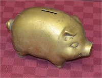 Over 6" Long Brass Piggy Bank