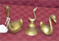 3pc Set Solid Brass Swans