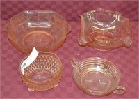 4pcs Pink Depression Glass Bowls