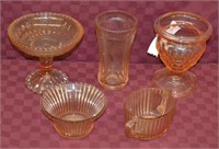 5pcs Various Pink Depression Glass Items