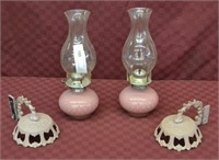 Matched Pair Vintgae Oil Lamps With Wall Brackets