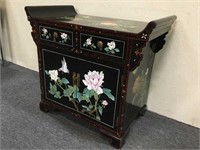 Floral End Table w/ 2 Drawers & Opening Doors