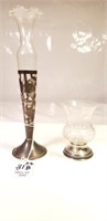 2 Pc. Sterling/Glass Bud Vase 9"T