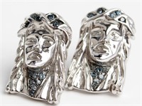 10K WHITE GOLD JESUS EARRINGS WITH DIAMOND ACCENTS