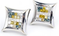 14K WHITE GOLD MULTI COLORED DIAMOND STUD EARRINGS