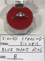 SIGNED STERLING AND BLUE TOPAZ RING