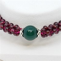 152-JT65 $120 Genuine Garnet /Green Agate Bracelet