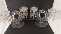 (2) 2 Candle Glass Candelabras w/6 Prisms per