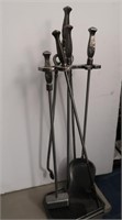 Heavy Duty Metal  Fireplace Tools w/Stand-Brush,