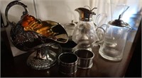 Vintage Glassware Lot-3 Sm.Glass Pitchers, Silver