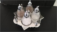 4 Vintage S&P Shakers w/Plated Tops& Plated Holder