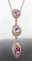 14K Gold Sapphire, Diamond Drop Necklace