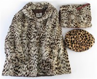 Vintage Leopard print Fur Coat, hat and Muff