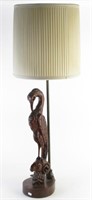 Wood Carved Crane on Ram's Head Table Lamp