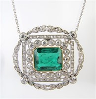 Victorian Platinum/18K Emerald Diamond Necklace