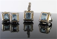 18K/Sterling, Blue Topaz Ring, Pendant and Earring