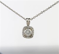 14K White Gold Diamond Pendant, Chain