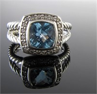 David Yurman Albion Blue Topaz, Diamond Ring