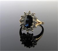 14K Two-Tone Gold Sapphire, Diamond Ring
