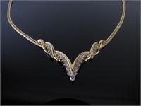 14K Yellow Gold Diamond V-Necklace