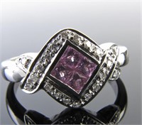 18K White Gold Pink Sapphire, Diamond Ring