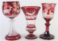 Bohemian Ruby Glass Vase and Chalices